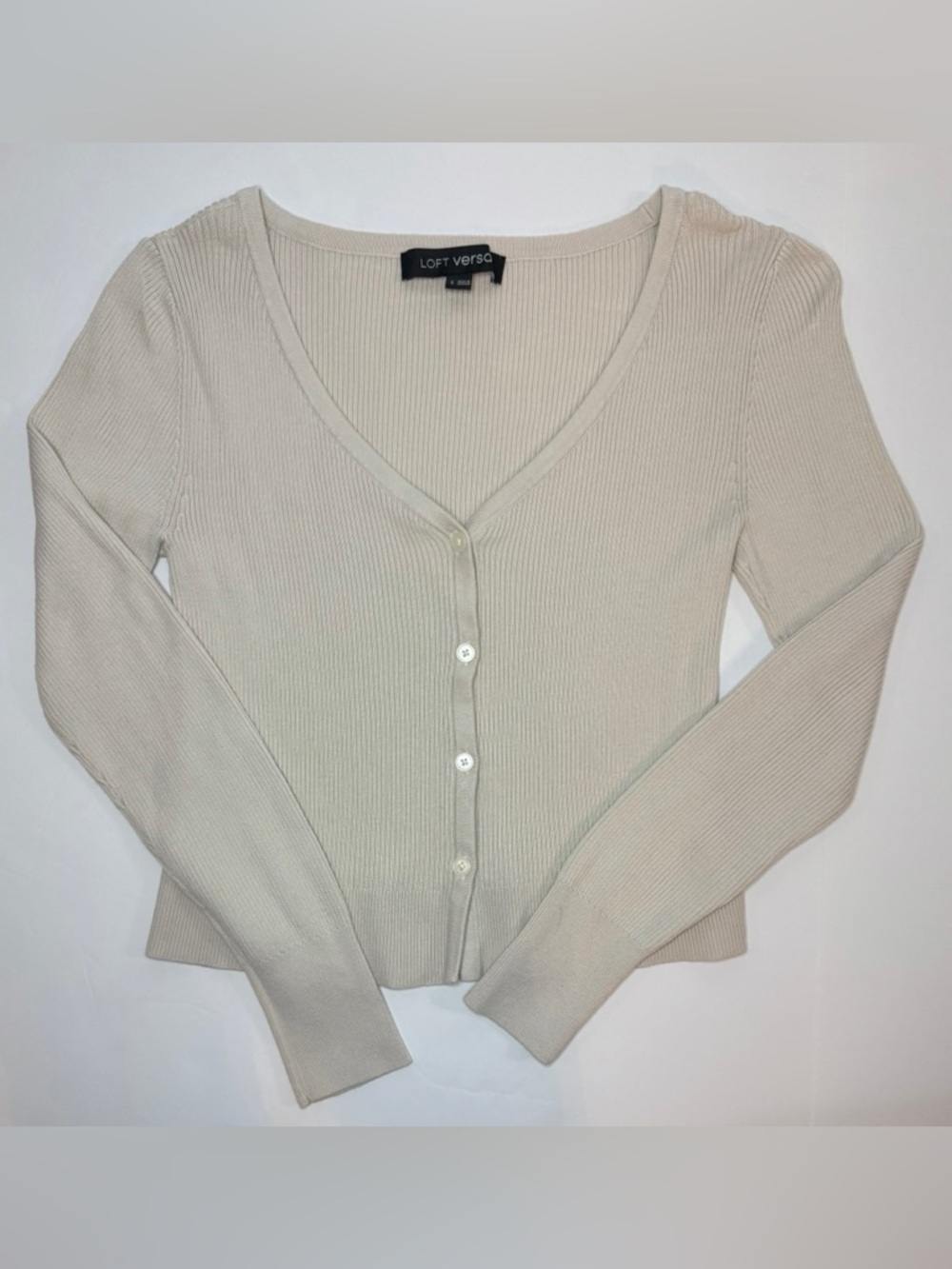 LOFT Versa Ribbed V-Neck Cardigan Cream White Clay Size S